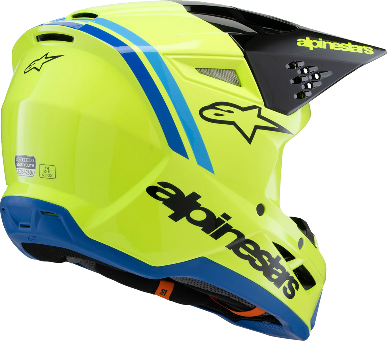 CASCO PARA NINO ALPINESTARS SM3 RADIUM AMARILLO FLUORESCENTE/NEGRO/AZUL BRILLANTE