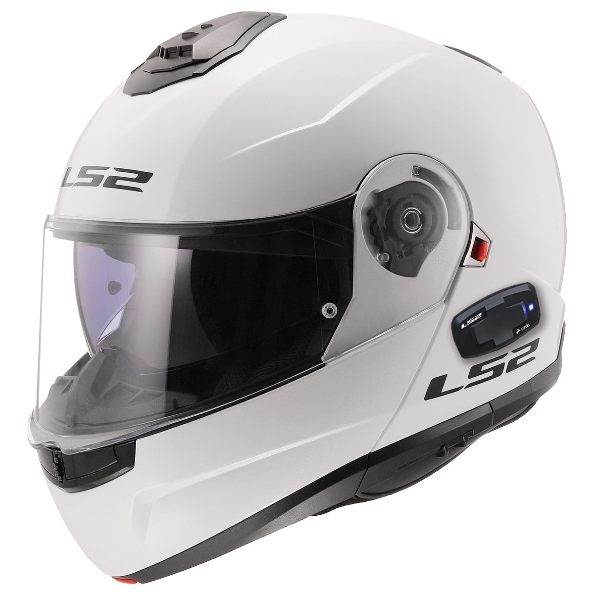 CASCO MODULAR LS2 STROBE II SOLIDO BLUETOOTH CON VISERA SOLAR BLANCO BRILLANTE