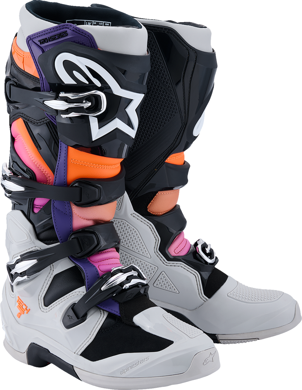 BOTAS ALPINESTARS TECH 7 NEGRO/GRIS CLARO/NARANJA FLUORESCENTE/MAGNESIO