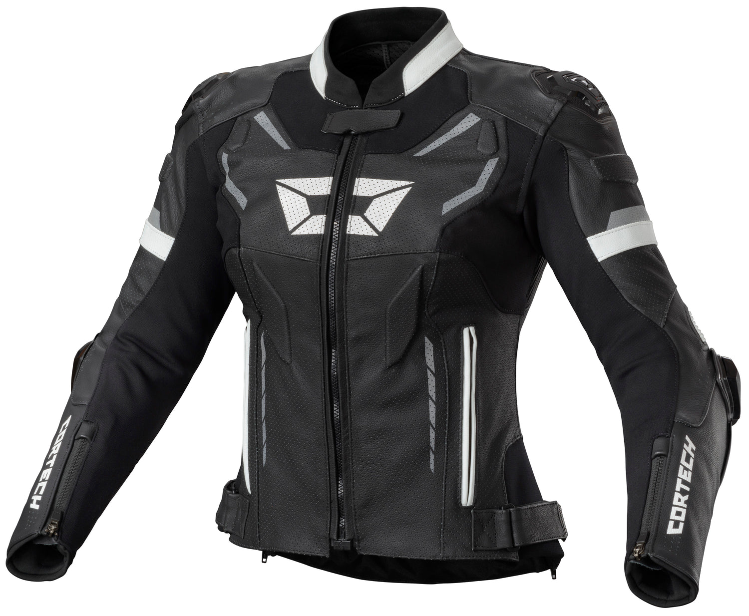 CHAQUETA DE CUERO PARA DAMA CORTECH REVO SPORT AIR NEGRO/BLANCO
