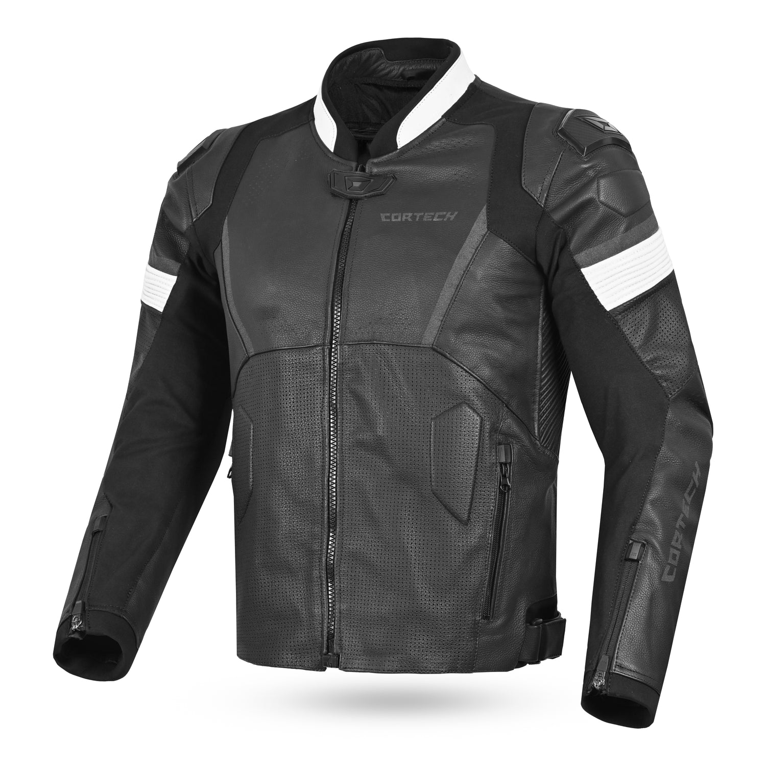 CHAQUETA DE CUERO CORTECH REVO NEGRO/BLANCO