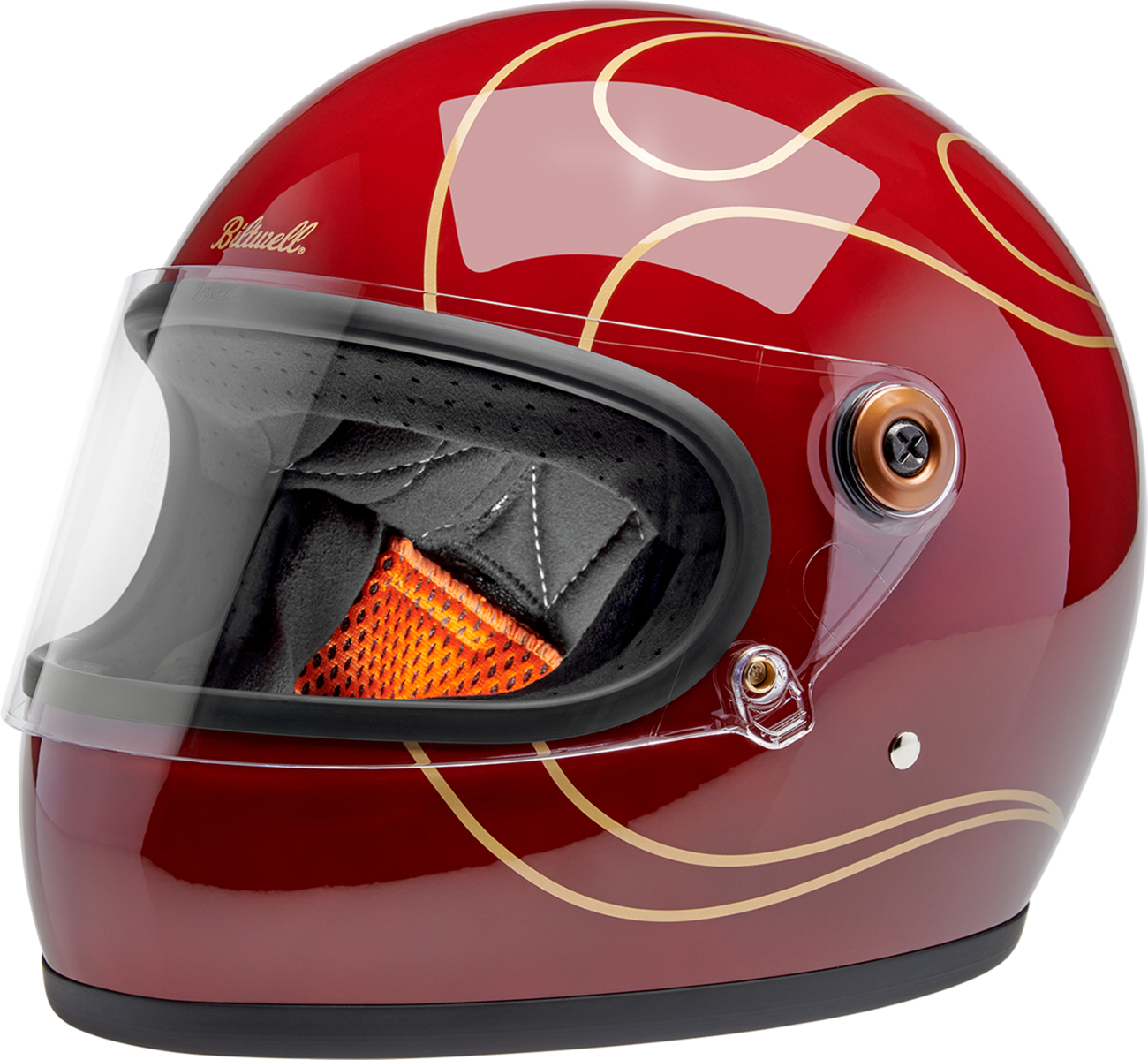 CASCO BILTWELL GRINGO S ROJO GRANATE BRILLANTE CON FLAMAS