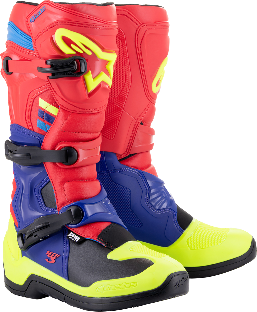 BOTAS ALPINESTARS TECH 3 ROJO/AZUL/AMARILLO FLUORESCENTE