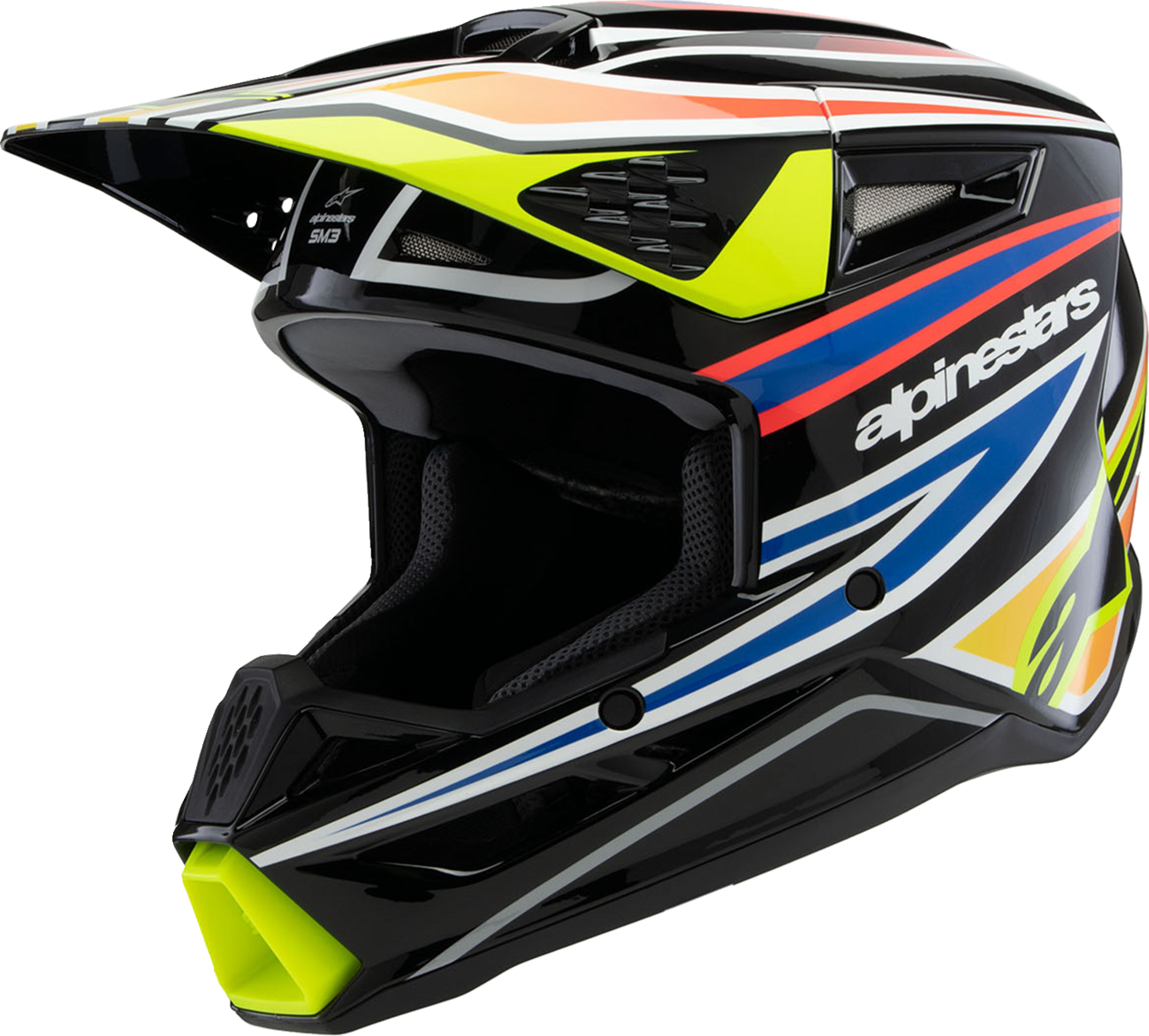 CASCO PARA NIÑO ALPINESTARS SM3 WURX NEGRO/AMARILLO FLUORESCENTE/AZUL/ROJO