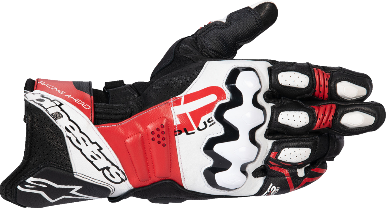 GUANTES ALPINESTARS GP PLUS R V3 CUERO NEGRO/BLANCO/ROJO BRILLANTE