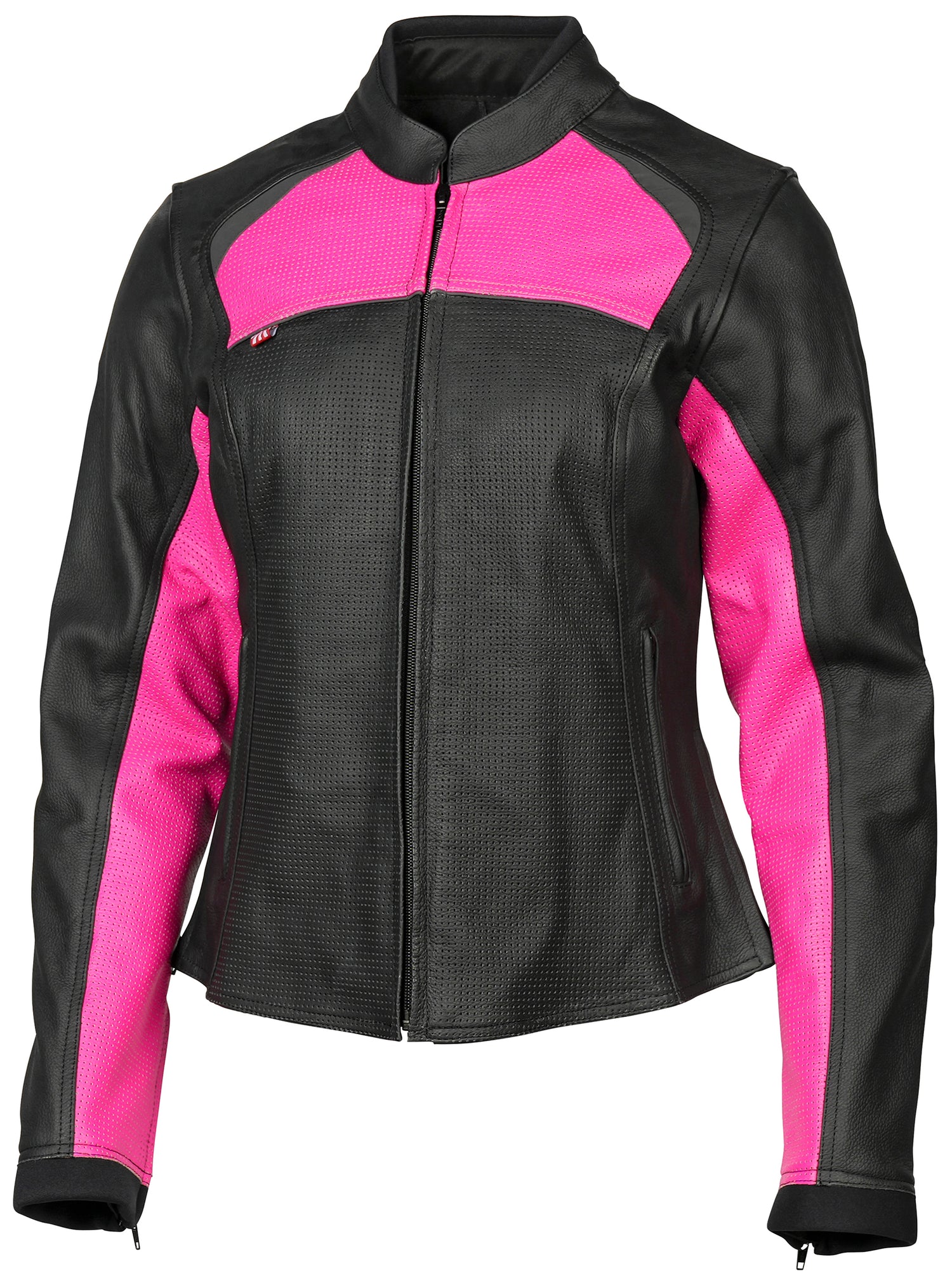 CHAQUETA DE CUERO PARA DAMA NORU MARUCHI NEGRO/ROSADO