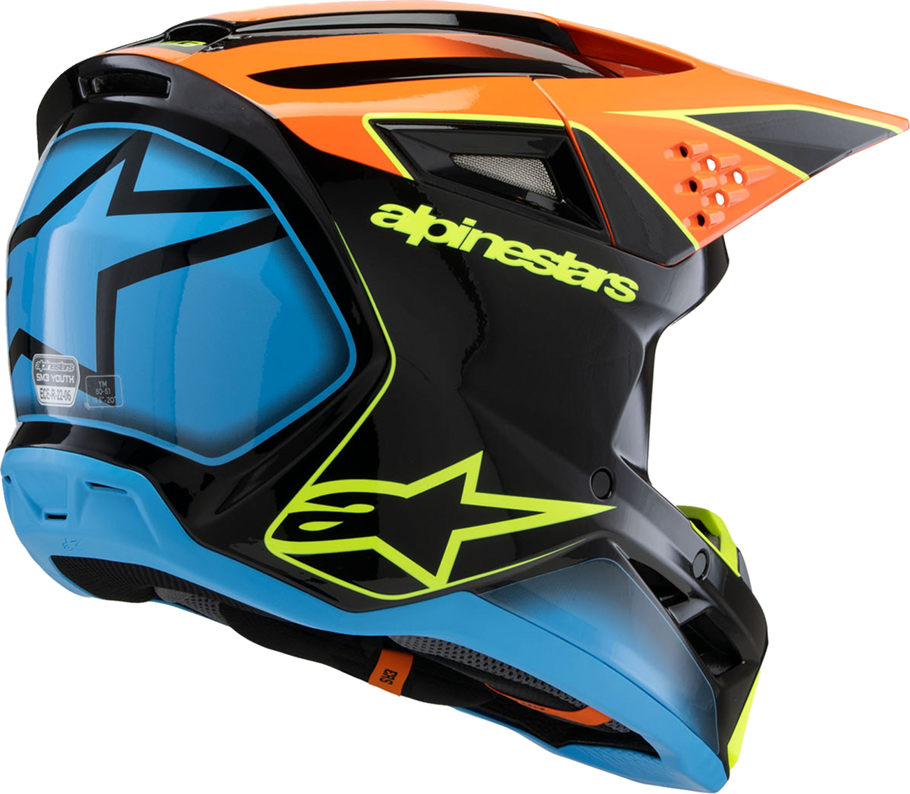 CASCO INTEGRAL ALPINESTARS SM3 FRAY NEGRO NARANJA AMARILLO FLUORESCENTE PARA NIÑO