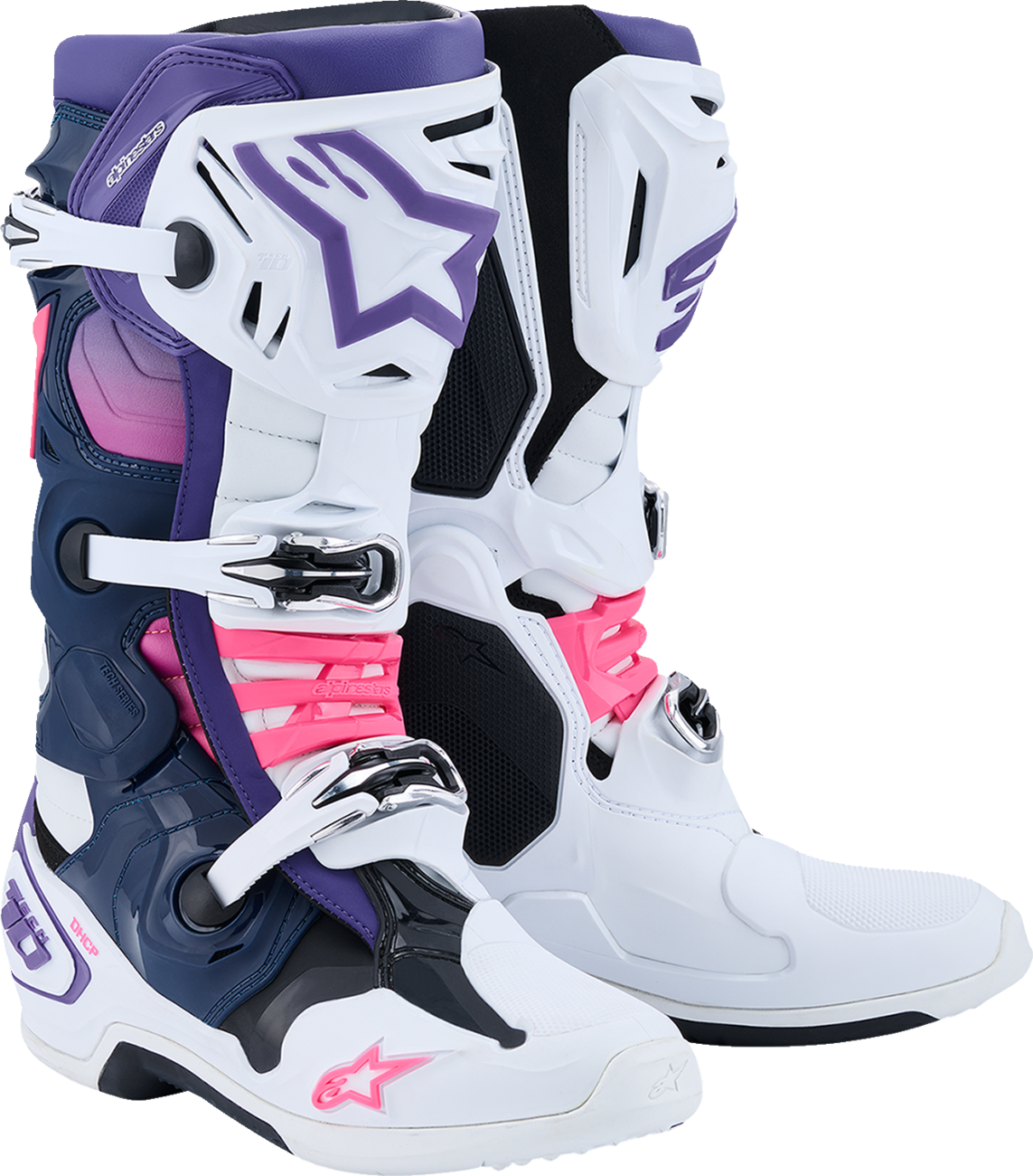 BOTAS ALPINESTARS TECH 10 BLANCO/VIOLETA/MARINO/ROSA FLUORESCENTE