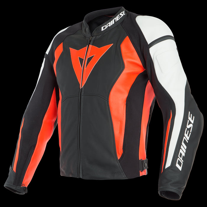 CHAQUETA DAINESE NEXUS CUERO NEGRO BLANCO ROJO FLUORESCENTE