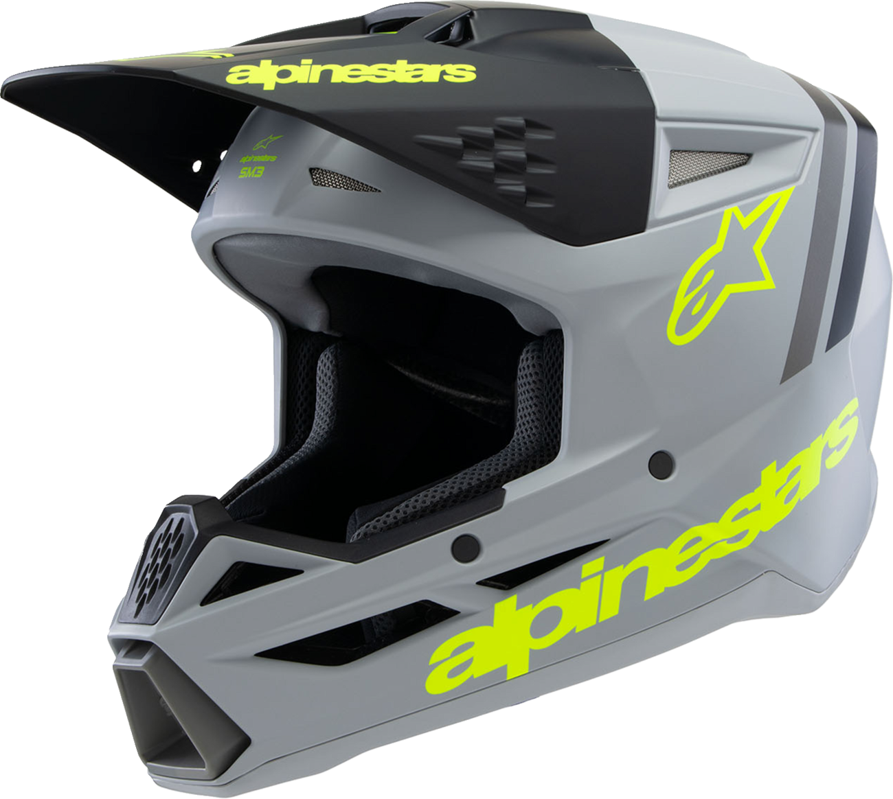 CASCO INTEGRAL ALPINESTARS YOUTH SM3 RADIUM GRIS/NEGRO/AMARILLO FLUO MATE PARA NINO