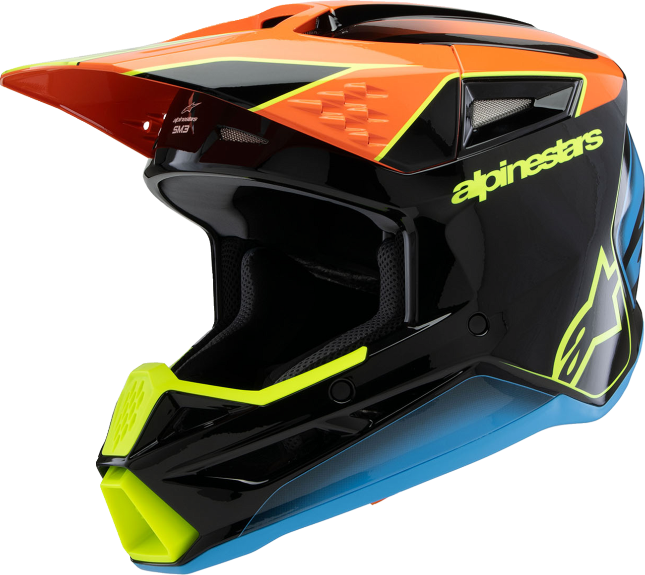 CASCO INTEGRAL ALPINESTARS SM3 FRAY NEGRO NARANJA AMARILLO FLUORESCENTE PARA NIÑO