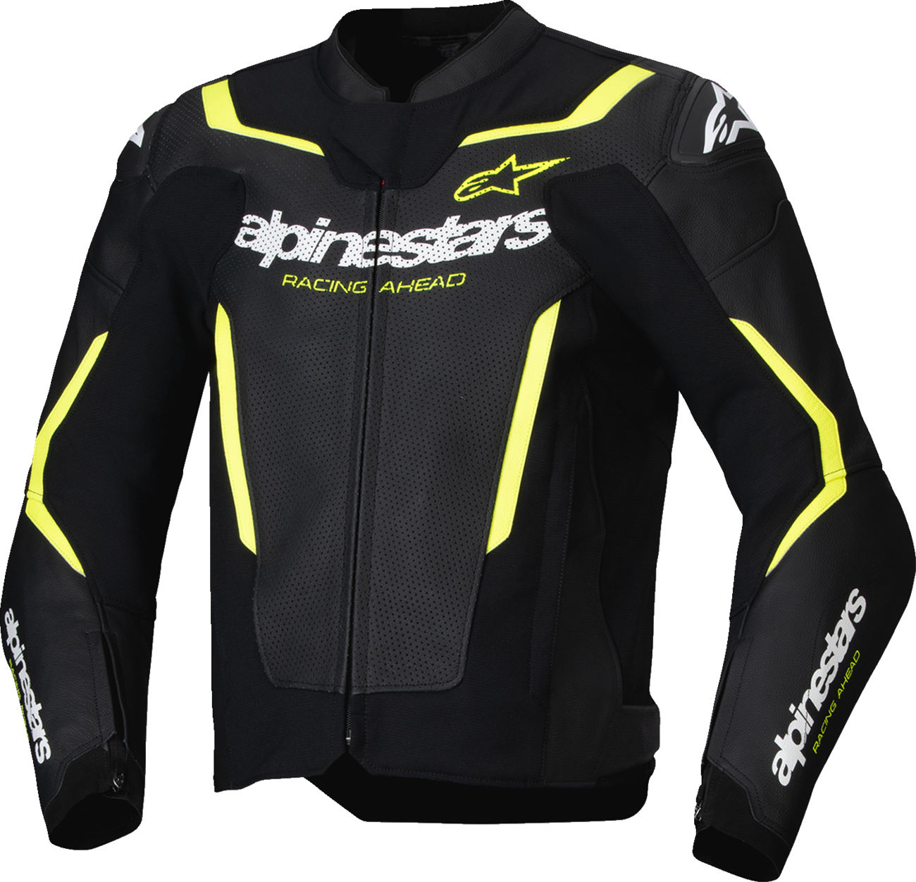 CHAQUETA ALPINESTARS GP FORCE V2 AIRFLOW CUERO NEGRO/AMARILLO FLUORESCENTE