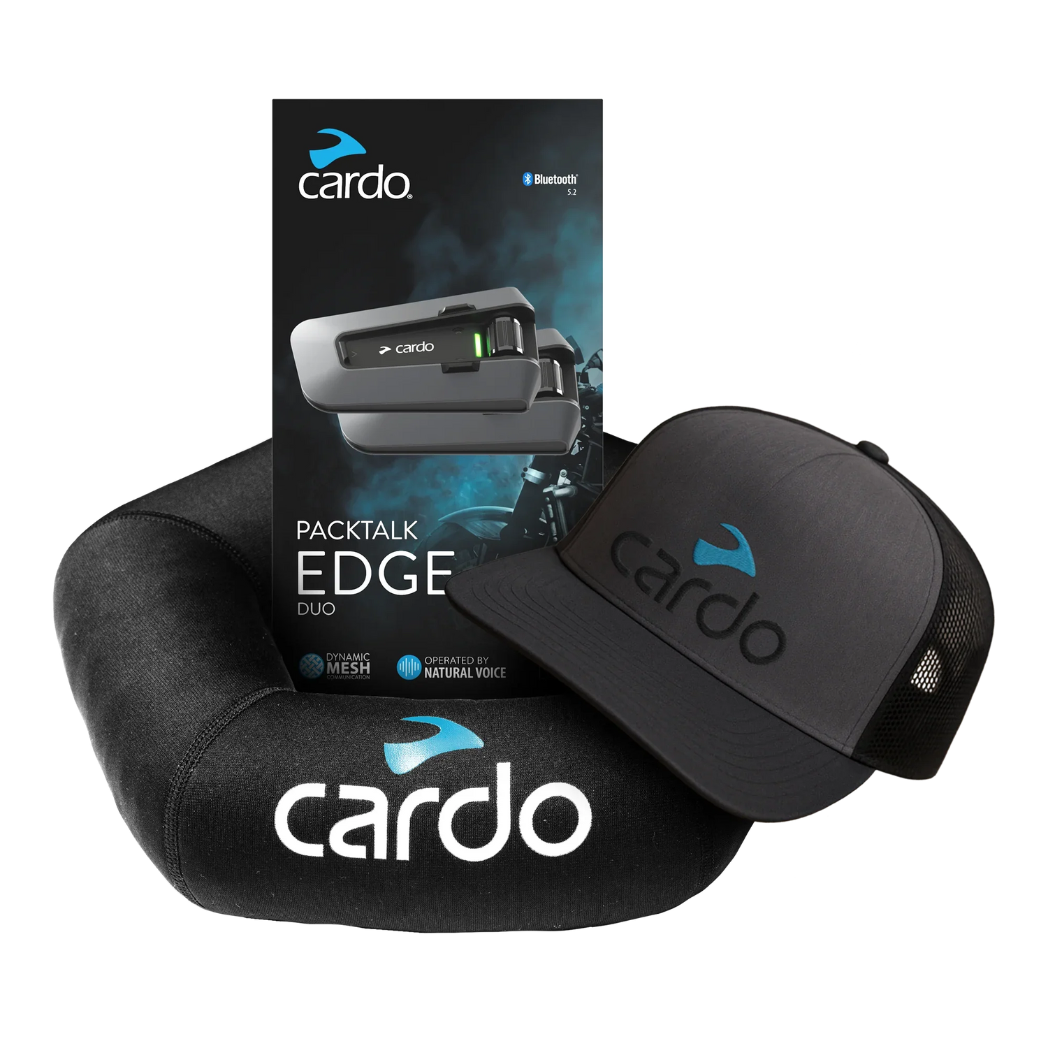 Paquete Cardo Packtalk Edge Duo Comunicación Moto Accesorios Gorra Cojín Casco