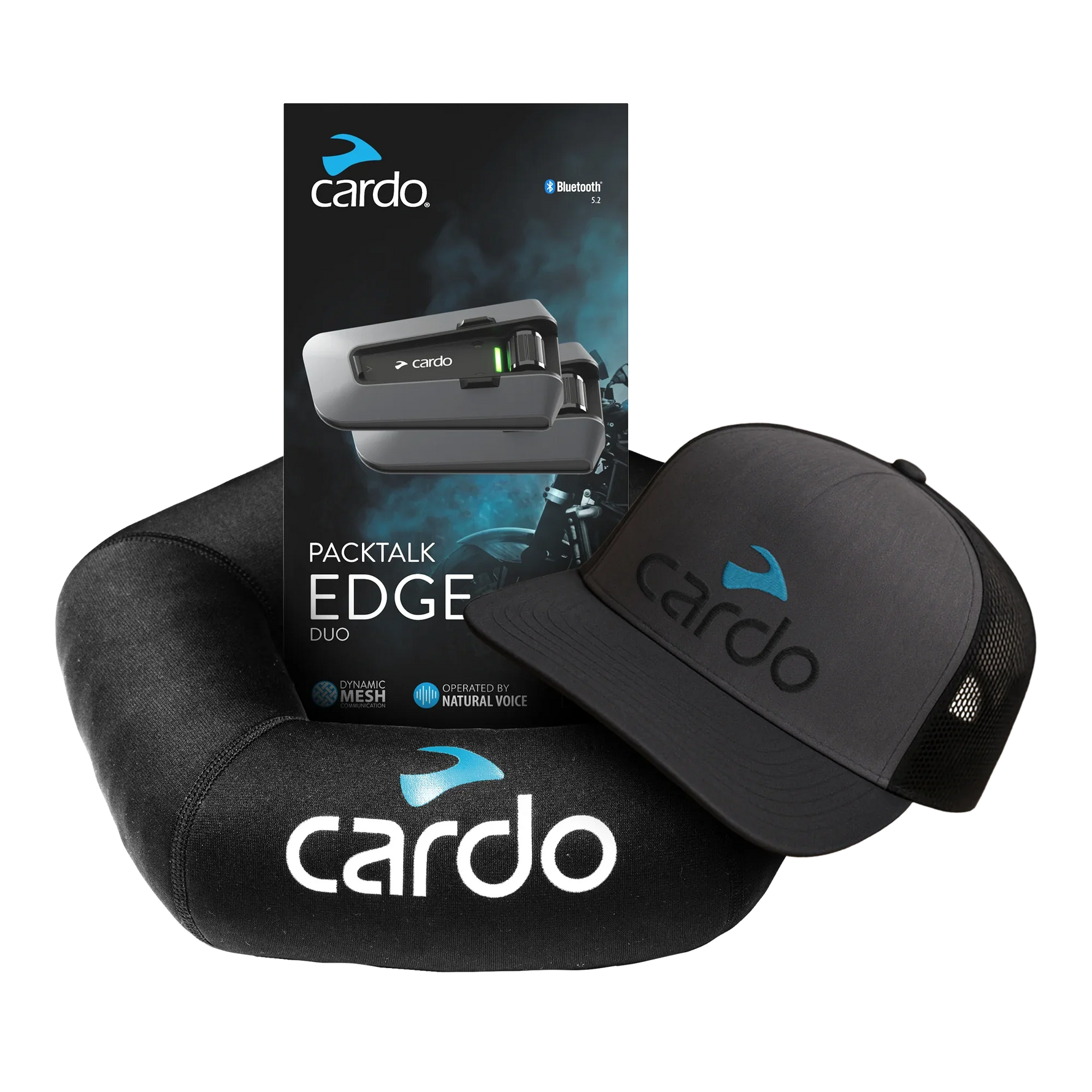 Paquete Cardo Packtalk Edge Duo Comunicación Moto Accesorios Gorra Cojín Casco