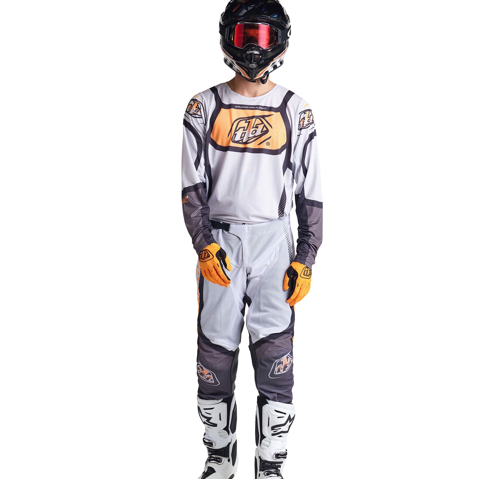 Maillot Troy Lee Designs GP Pro Air Bandas: Transpirable, Motocross, Enduro, Gris/Naranja Neón