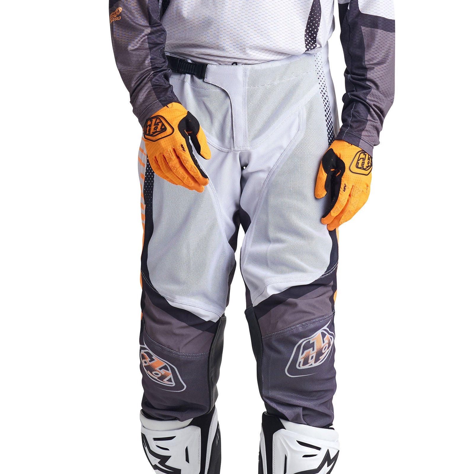 Pantalón Motocross Troy Lee Designs GP Pro Air Gris Naranja Neón Ventilado