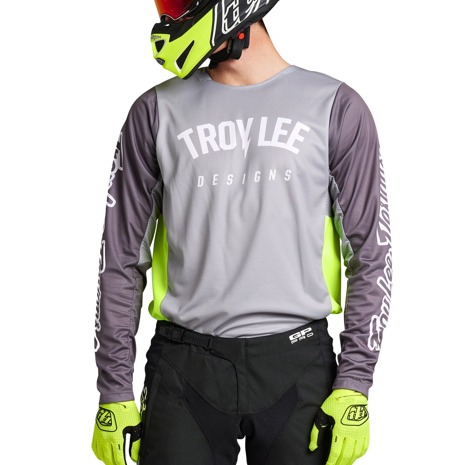 Maillot Troy Lee Designs GP Pro Boltz Plata Verde Fluorescente Motocross Enduro