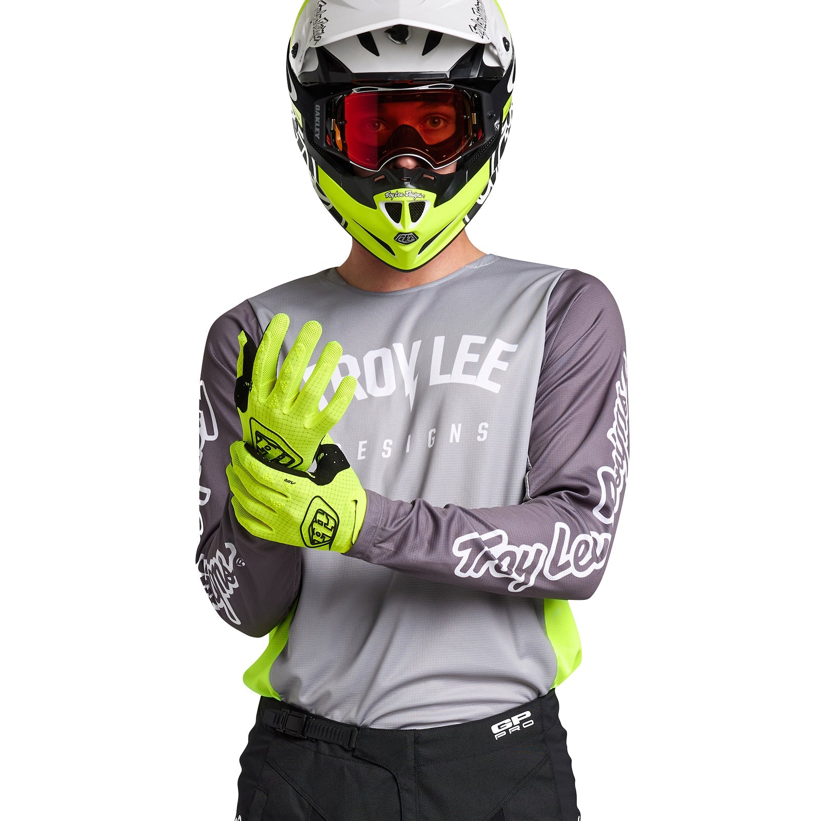 Maillot Troy Lee Designs GP Pro Boltz Plata Verde Fluorescente Motocross Enduro