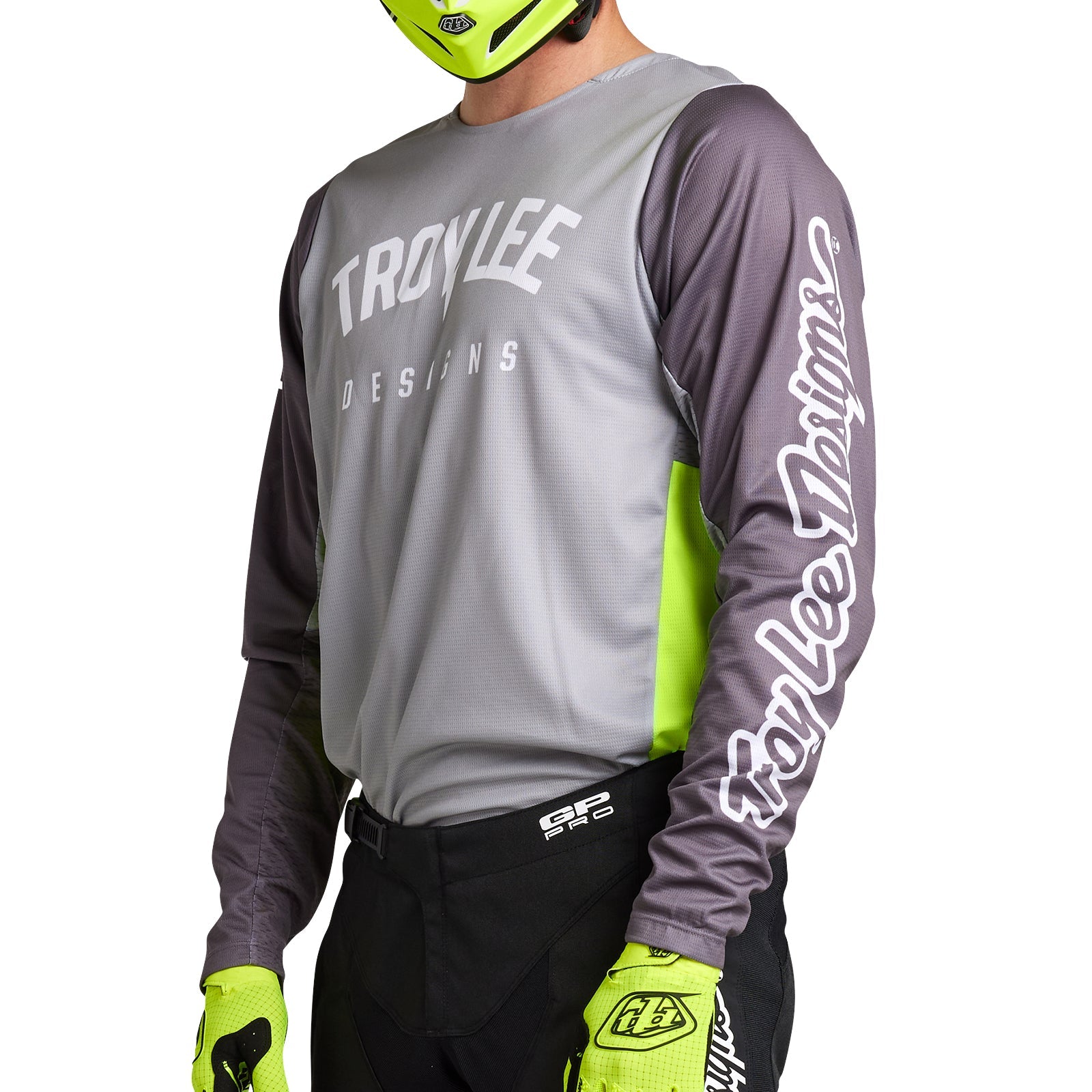 Maillot Troy Lee Designs GP Pro Boltz Plata Verde Fluorescente Motocross Enduro