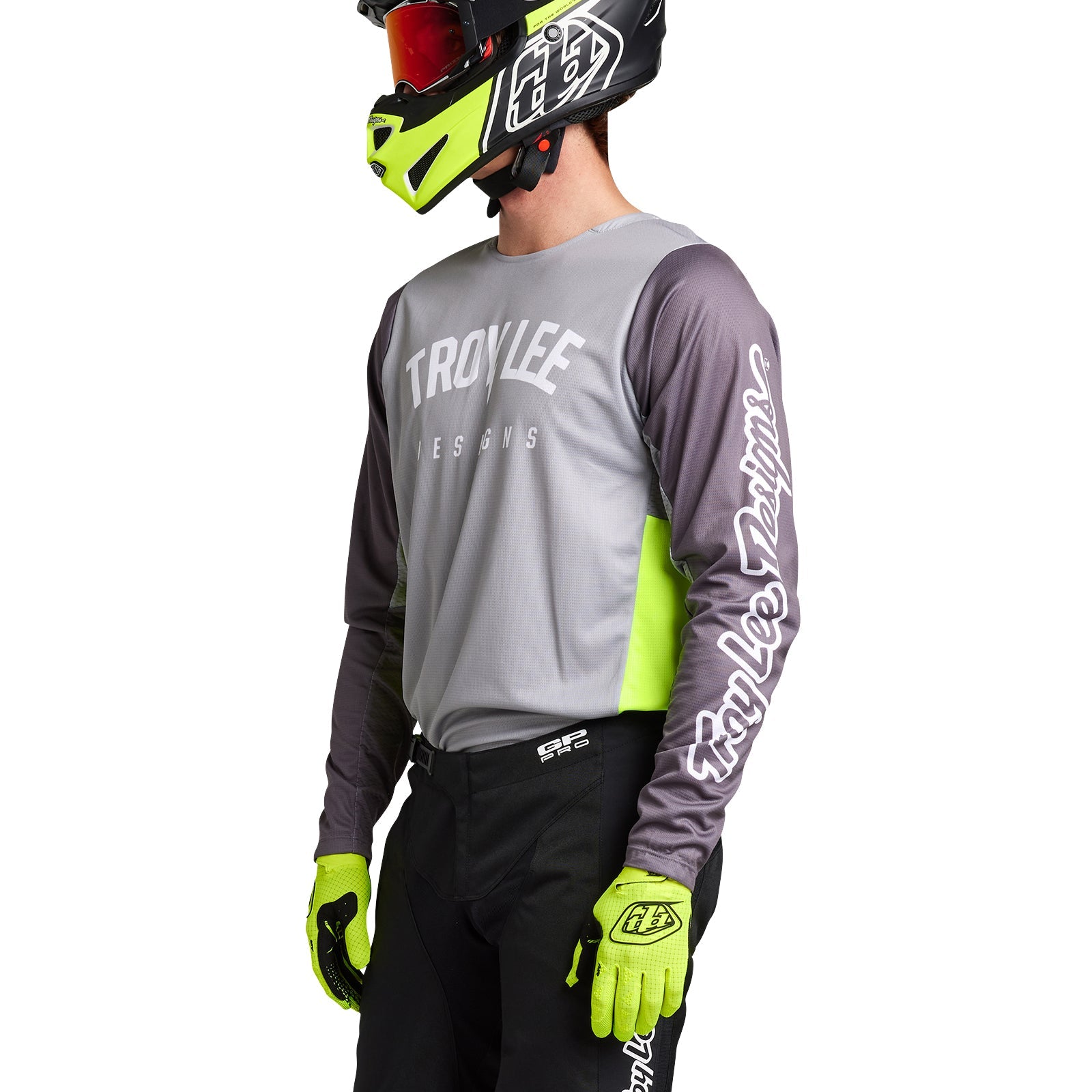Maillot Troy Lee Designs GP Pro Boltz Plata Verde Fluorescente Motocross Enduro