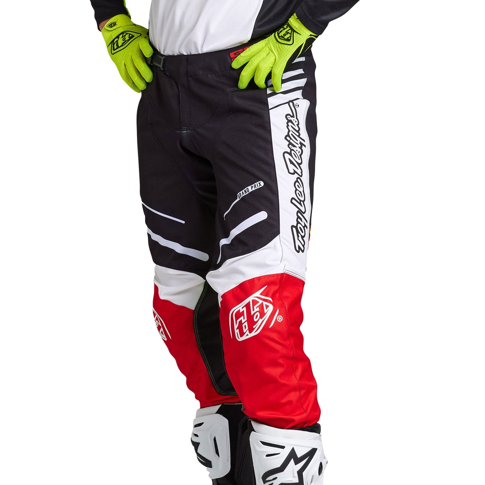 Pantalones Motocross Troy Lee Designs GP Pro Blends, Blancos/Rojos Brillantes