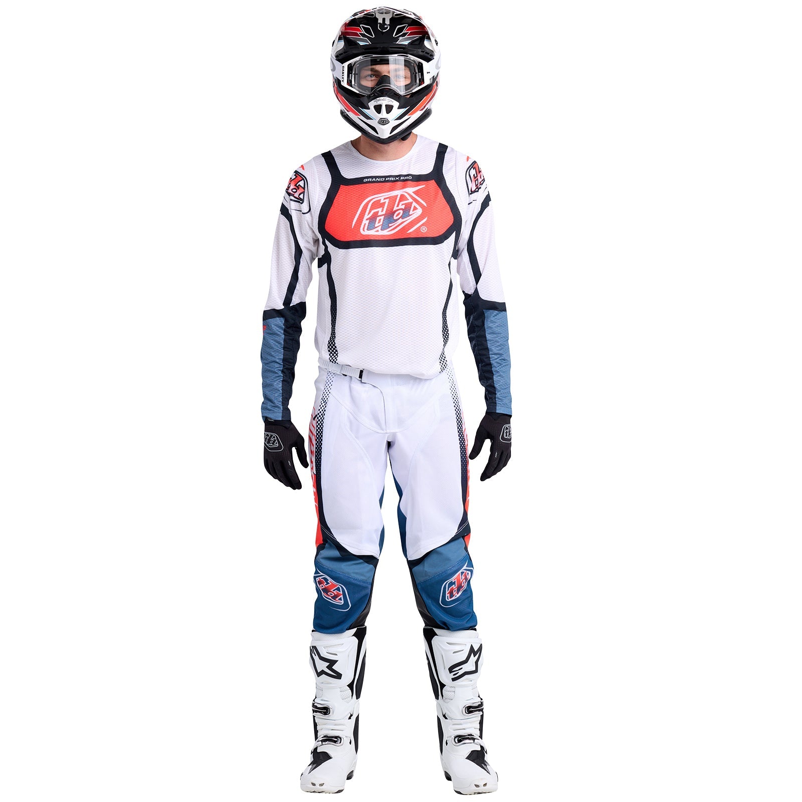 Maillot Troy Lee Designs GP Pro Air Bandas Blanco Índigo Ventilado Ligero