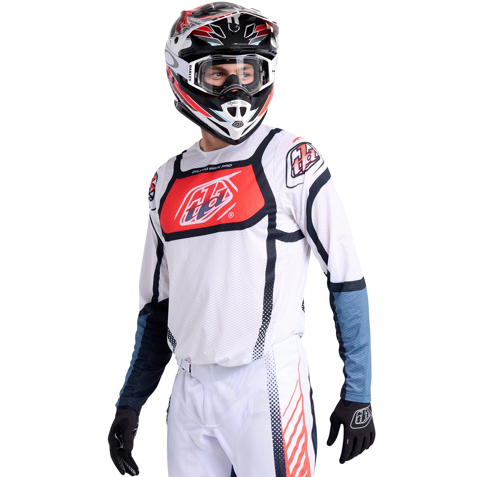 Maillot Troy Lee Designs GP Pro Air Bandas Blanco Índigo Ventilado Ligero