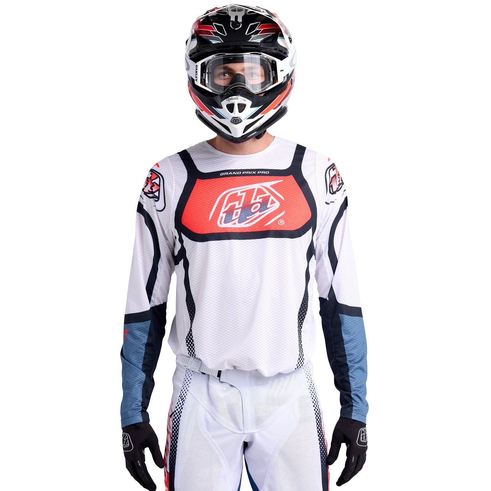 Maillot Troy Lee Designs GP Pro Air Bandas Blanco Índigo Ventilado Ligero