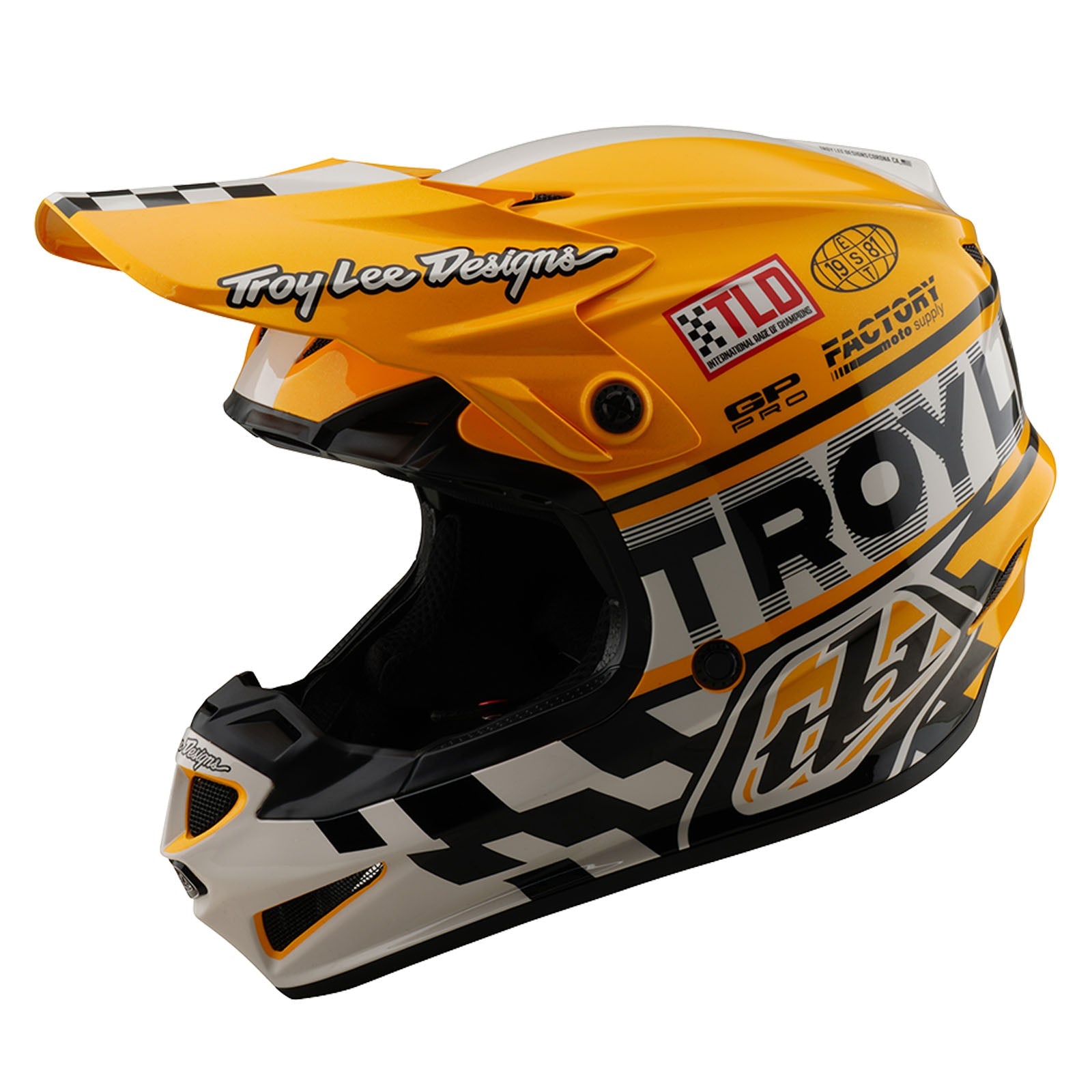 Casco Troy Lee Designs GP Pro Fifty-50 Blanco/Oro MIPS: Protección Extrema Off-Road