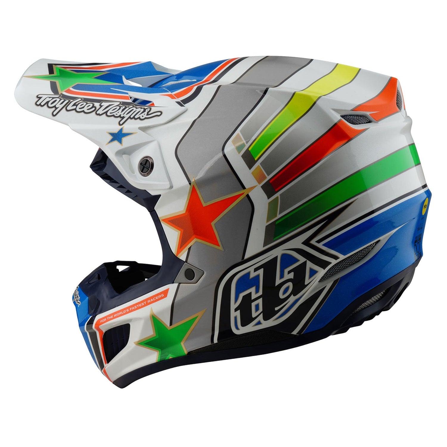 Casco Troy Lee Designs SE5 Composite MIPS Rays Blanco/Azul Motocross Enduro Profesional