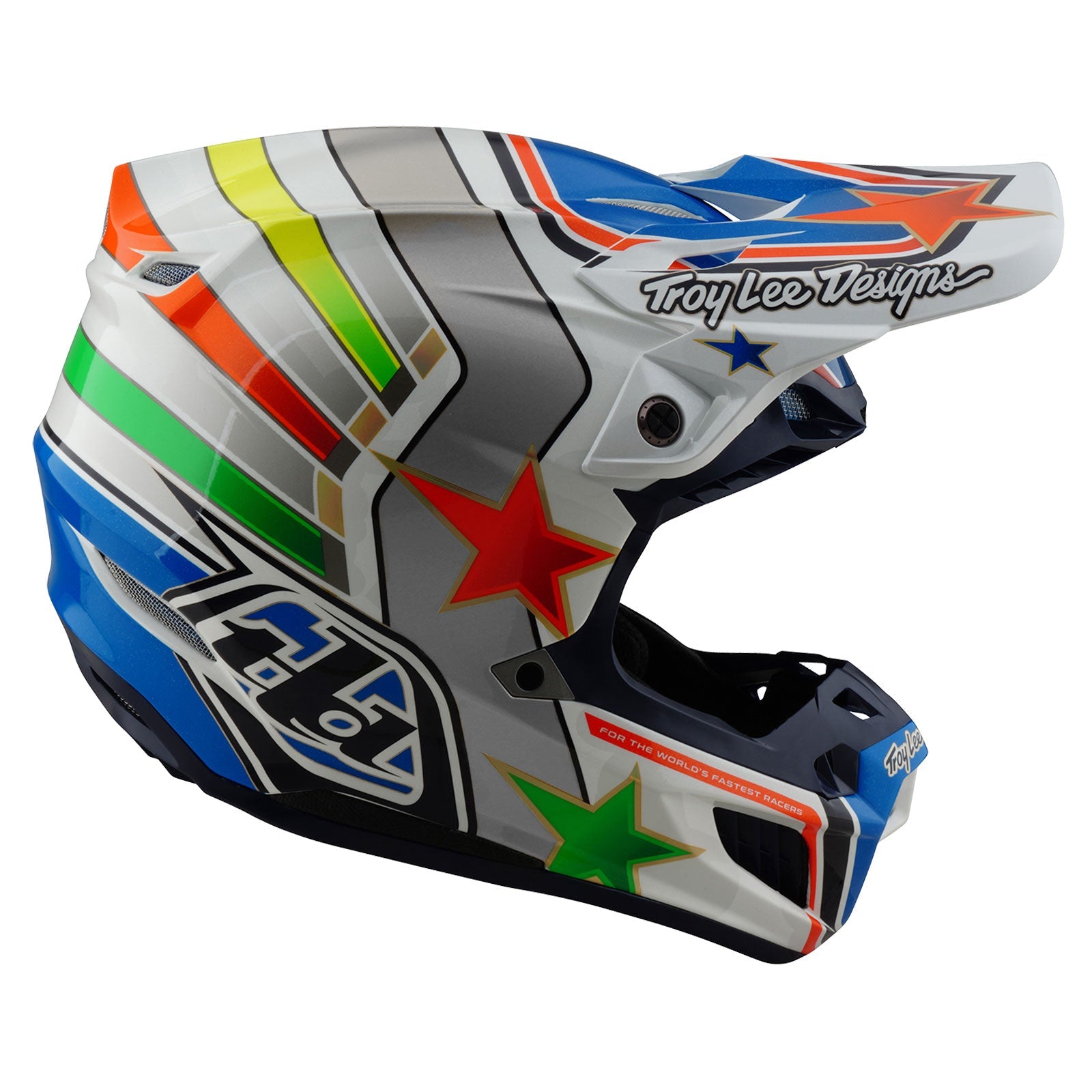 Casco Troy Lee Designs SE5 Composite MIPS Rays Blanco/Azul Motocross Enduro Profesional