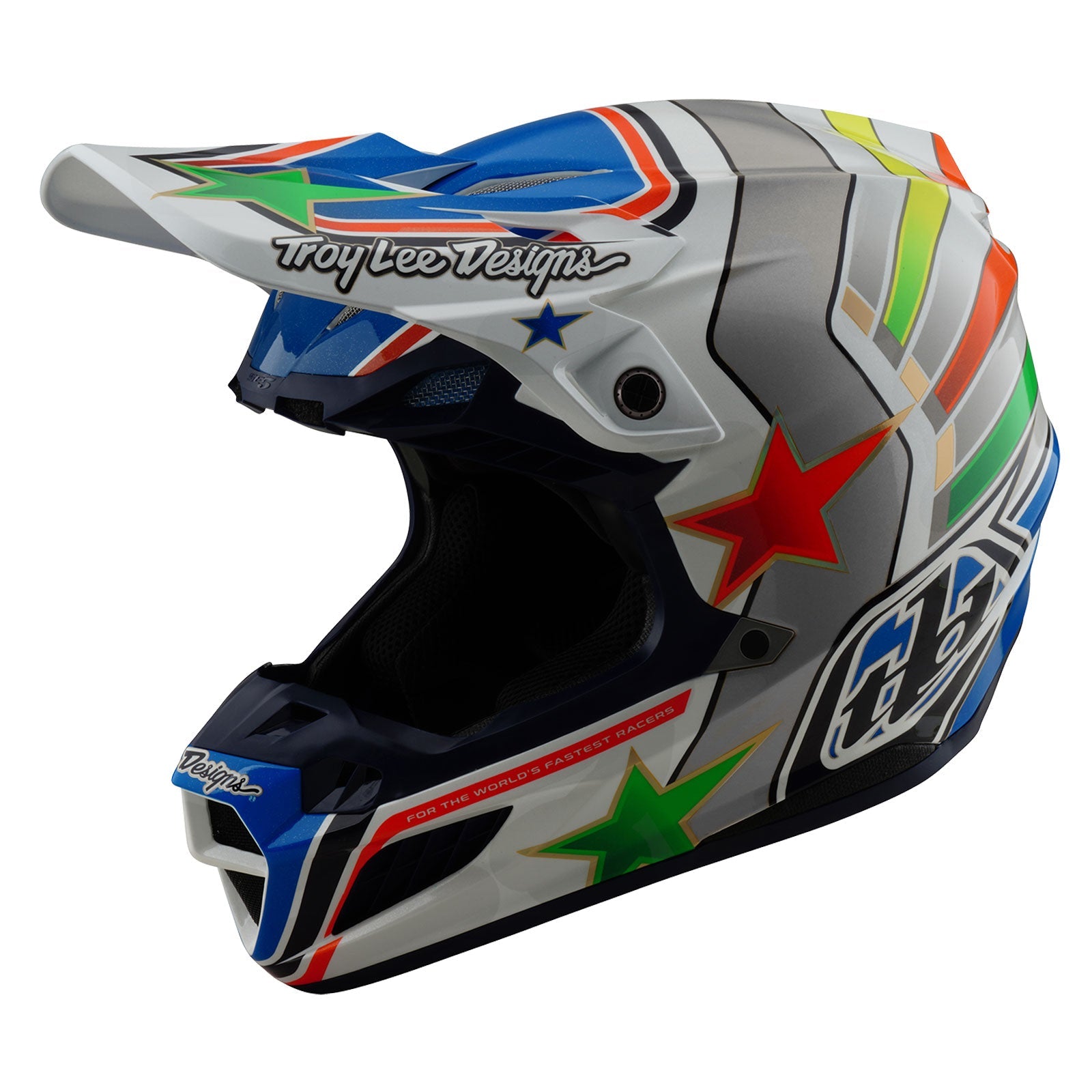 Casco Troy Lee Designs SE5 Composite MIPS Rays Blanco/Azul Motocross Enduro Profesional
